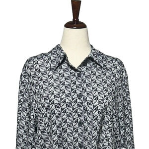 Maggie McNaughton Top Womens‎ 22W Black White Button Up Long Sleeve Herringbone